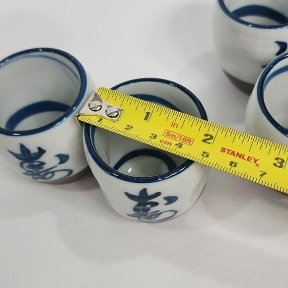 7pc Japanese Sake Set in Box Ceramic Hand Painted Blue White - Picture 7 of 12